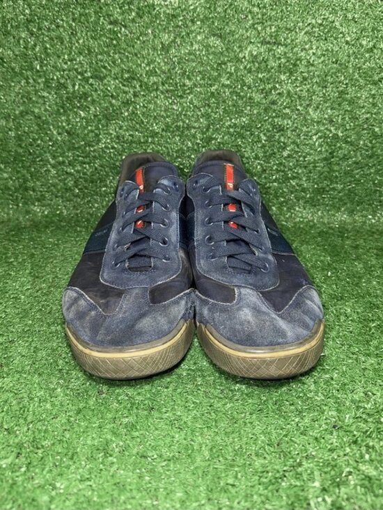 PRADA Mens Size 13 US Suede Leather Nylon Shoes Navy Red Stripe Luxury Sneakers main image 10